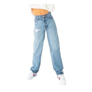 Revice Super 80s Blue Ambition Straight Leg Distressed Jeans 31 Light Wash High